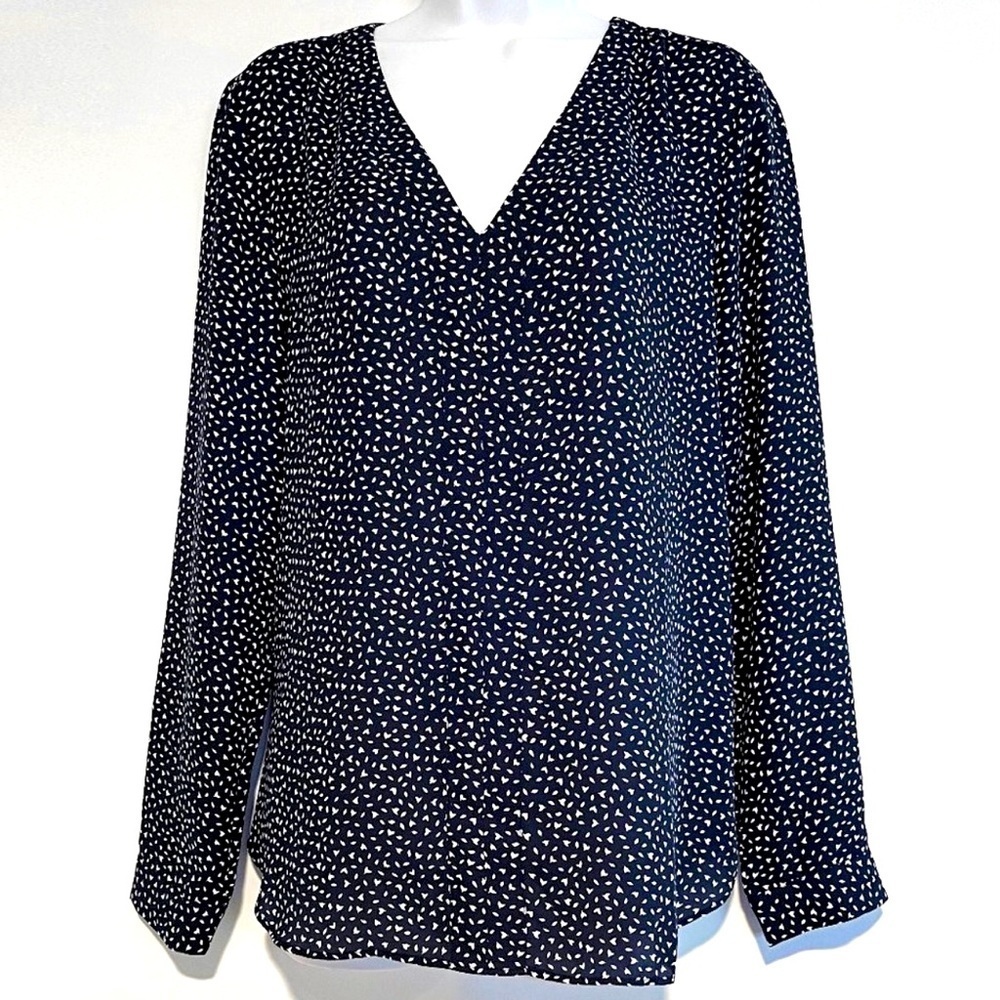 Banana Republic Navy/White Long Sleeve V Neck Blouse Sz XL